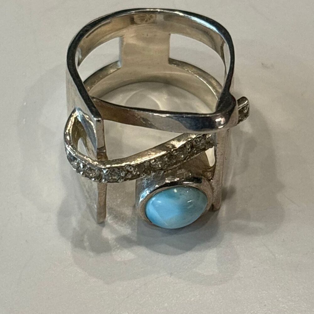 Marahlago Larimar Dante Sterling silver white topaz sculpture ring Sz 8 - Picture 8 of 12